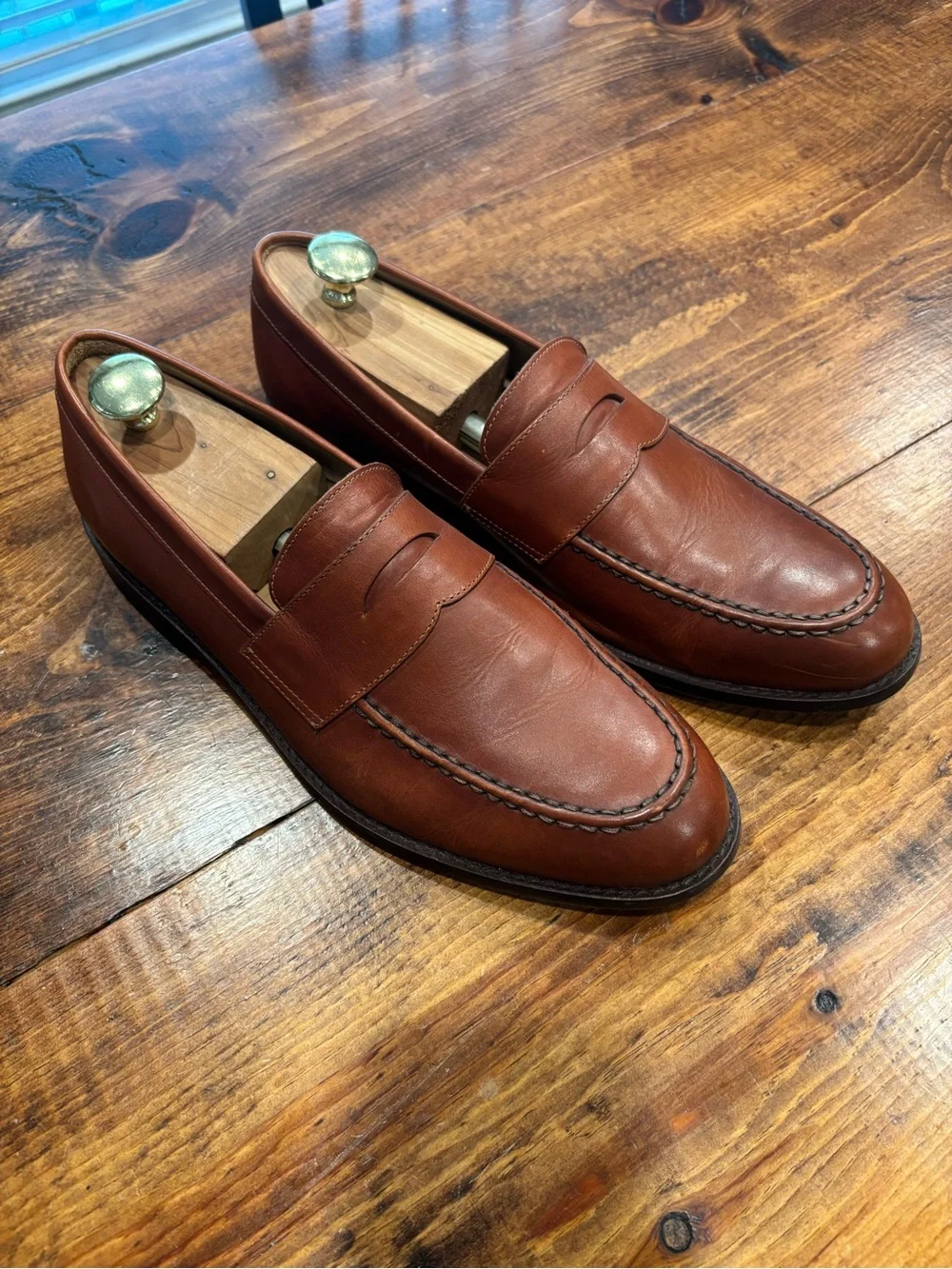 J. Crew Men's Leather Penny Loafers in Cognac Brown
